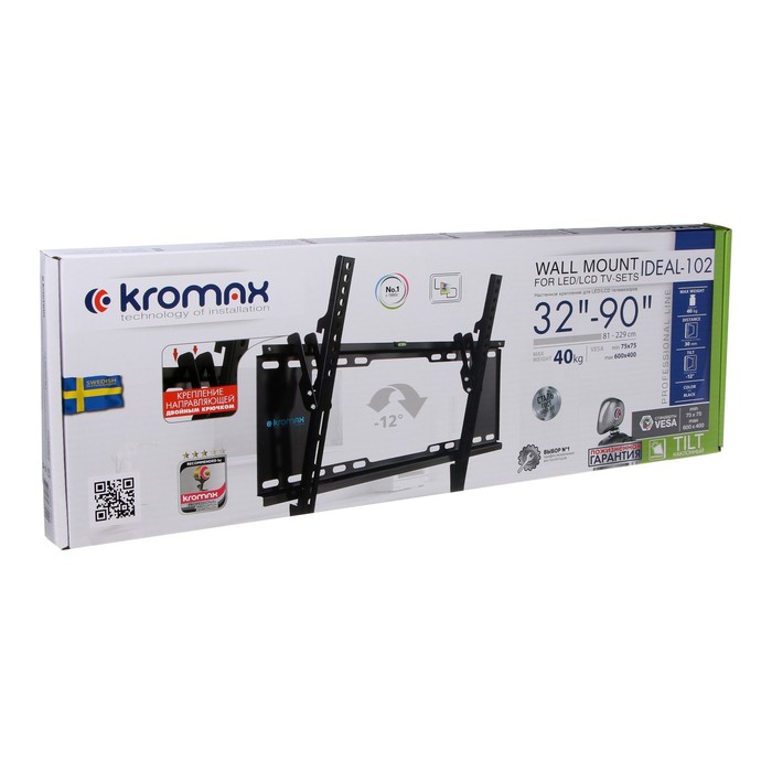 Кронштейн Kromax IDEAL-102, для ТВ, наклонный, 32-90", до 40 кг, 30 мм от стены, черный - фото 51439890