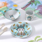 Набор детской посуды из керамики Доляна «Милый зайка», 3 предмета: кружка 230 мл, миска 400 мл, тарелка d=18 см, цвет белый - фото 4383816