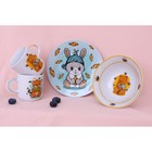 Набор детской посуды из керамики Доляна «Милый зайка», 3 предмета: кружка 230 мл, миска 400 мл, тарелка d=18 см, цвет белый - фото 4383828