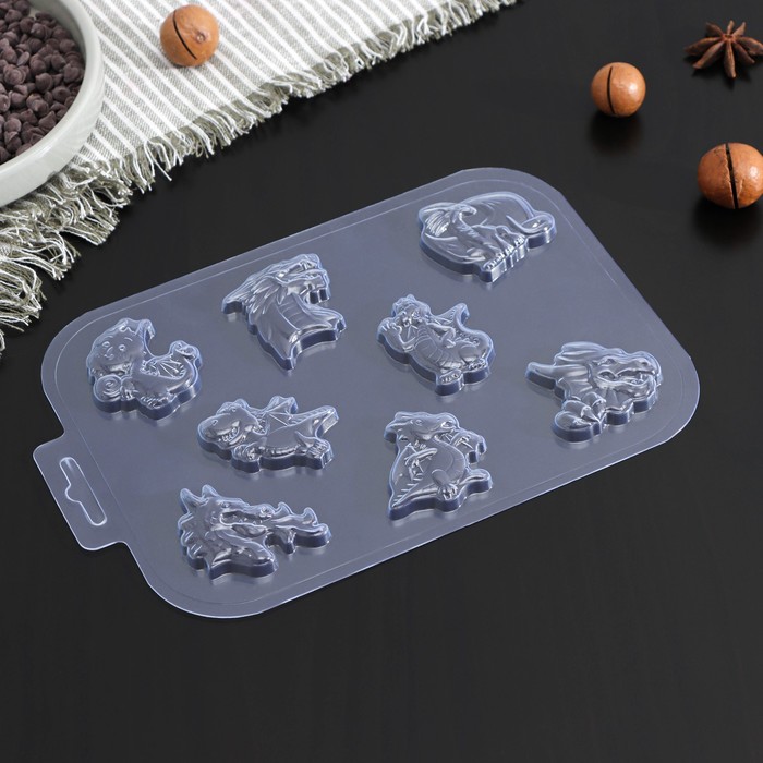 Форма для шоколада и конфет «Драконы», 8 ячеек 5×4 см, пластик, прозрачная - Фото 1
