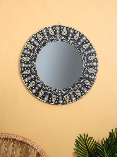 Зеркало, 60 см, дерево, чёрное с орнаментом