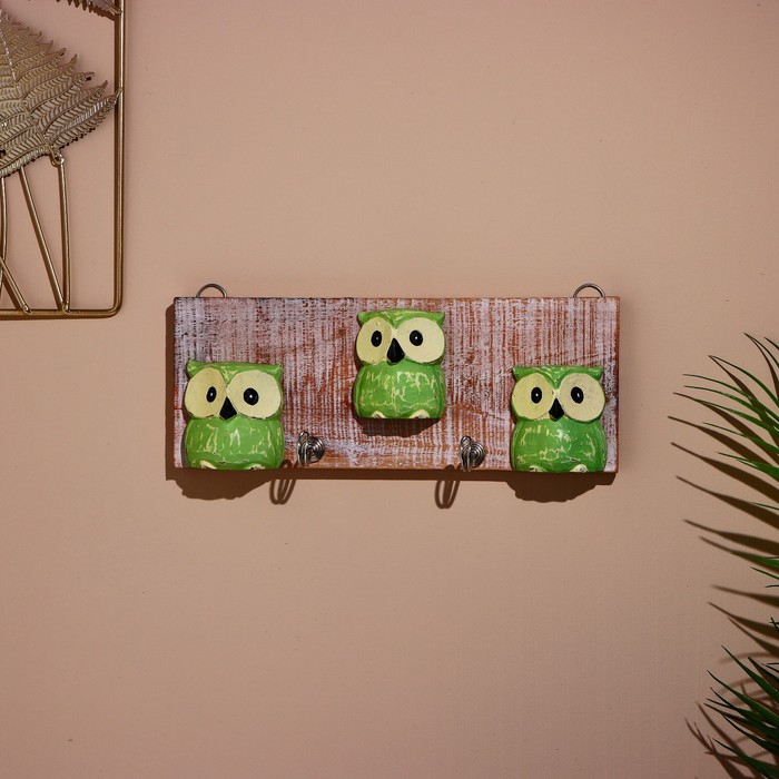 Вешалка «Совушки», 30 см, 2 крючка, дерево - Фото 1