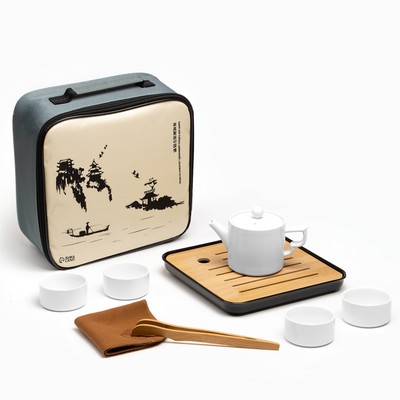 Набор для чайной церемонии ДЖЕКИЧАЙ «Чандэ», 8 предметов, на 4 персоны, чашка 70 мл, чайник 200 мл, керамика, белый