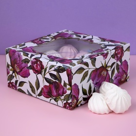 Коробка самосборная, с окном, "Акварельные цветы", 19 х 19 х 9 см