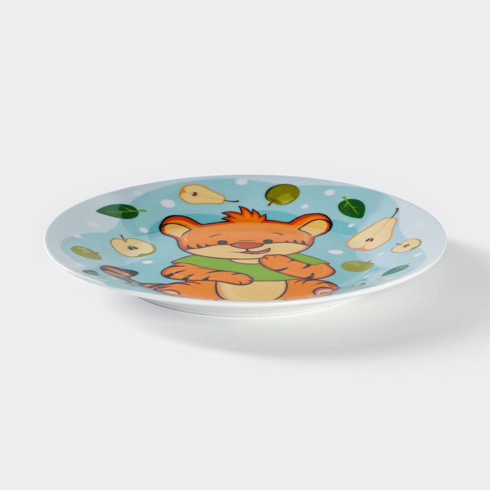 Набор детской посуды из керамики Доляна «Тигрёнок с грушами», 3 предмета: кружка 230 мл, миска 400 мл, тарелка d=18 см, цвет белый - фото 1896016307