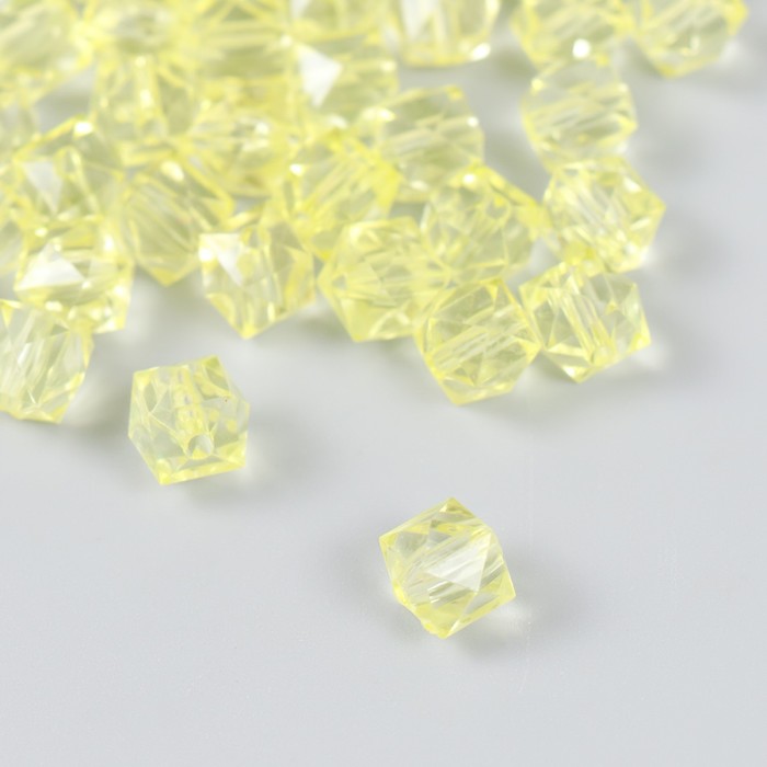 Бусины пластик "Кристалл многогранник. Бледно-жёлтый" прозрачный набор 20 гр 1х1х1 см - Фото 1