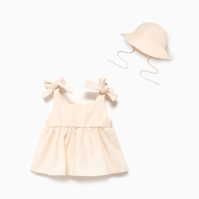 Костюм (платье, панамка) «Крошка Я», рост 74-80, молочный