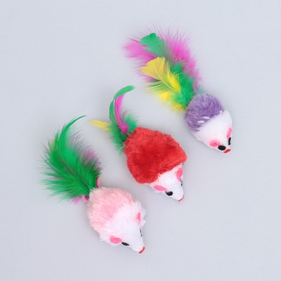 Игрушка для кошек «Малая мышь», с перьями, 5 см, фасовка 50 шт.