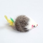 Мышь из натурального меха с хвостом из перьев, 5 см - Фото 2