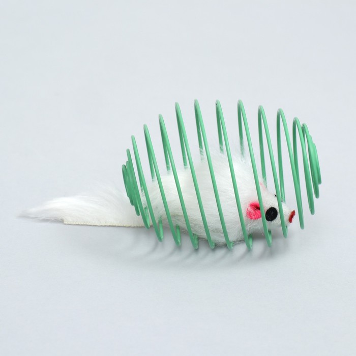 Игрушка "Мышь в шаре", 7 см, белая/зелёная