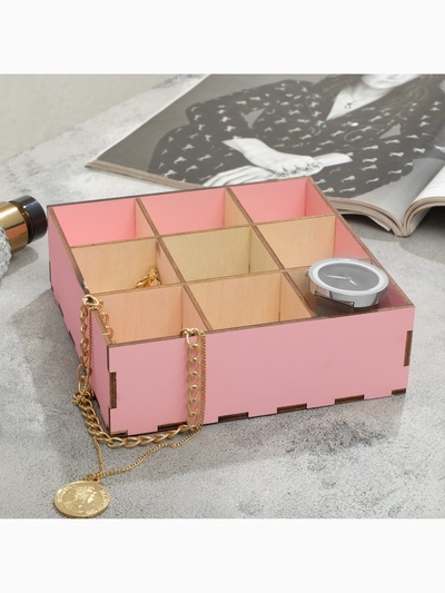 Подставка для украшений 9 ячеек, 15×15×5, толщина 3 мм, розовая