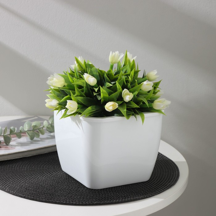 Кашпо для цветов со вставкой «Глянец», 2.4 л (1.6 л), белое - Фото 1