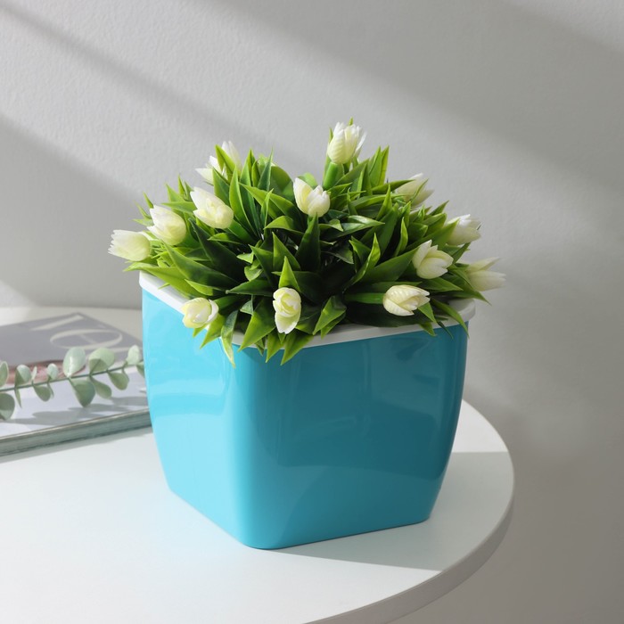 Кашпо со вставкой «Глянец», 2,4 л (1,6 л), h=13,5 см, бирюзовое - Фото 1