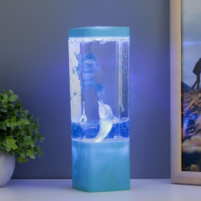 Лава-лампа «Дельфин» LED от батареек, аквариум 3хАА USB синий 7.5×7.5×23 см RISALUX
