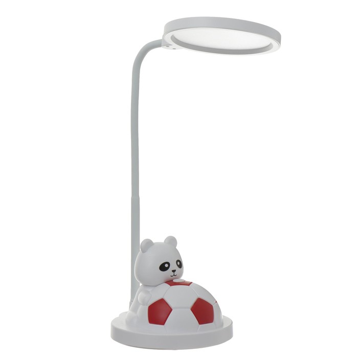 Настольная лампа "Мишка с мячом" LED  бело-красный 14х15х48 см RISALUX - фото 1926727234
