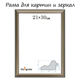 Рама для картин (зеркал) 21 х 30 х 2,0 см, пластиковая, Calligrata PLV, серебристый