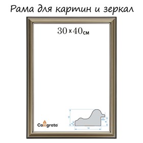 Рама для картин (зеркал) 30 х 40 х 2,0 см, пластиковая, Calligrata PLV, серебристый
