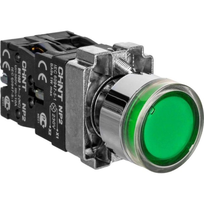 Кнопка управления CHINT 573831 NP2-BW3361, 230 В, IP40, цвет зелёный