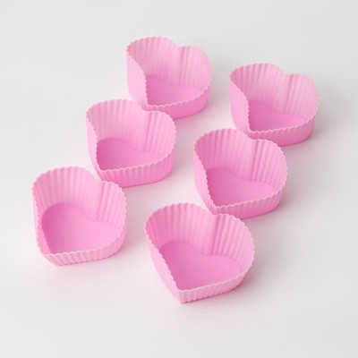 УЦЕНКА Набор силиконовых форм для выпечки Доляна «Риб.Сердце», 6 шт., 7×3×6 см, МИКС