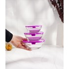 УЦНЕКА Набор стеклянных салатников с крышками Доляна «Классика», 5 предметов: 100 мл (d=9 см), 200 мл (d=10.5 см), 300 мл (d=12.5 см), 400 мл (d=16 cм), 850 мл (d=17 см) - Фото 8