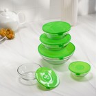 УЦЕНКА Набор стеклянных салатников Доляна «Классика», с крышками, 5 предметов: 900 мл (17×7,6 см), 500 мл (16×6 см), 350 мл (12,5×5,4 см), 200 мл (10,5×4,5 см), 130 мл (9×3,7 см), цвет зелёный - Фото 4