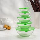 УЦЕНКА Набор стеклянных салатников Доляна «Классика», с крышками, 5 предметов: 900 мл (17×7,6 см), 500 мл (16×6 см), 350 мл (12,5×5,4 см), 200 мл (10,5×4,5 см), 130 мл (9×3,7 см), цвет зелёный - Фото 7