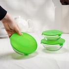 УЦЕНКА Набор стеклянных салатников Доляна «Классика», с крышками, 5 предметов: 900 мл (17×7,6 см), 500 мл (16×6 см), 350 мл (12,5×5,4 см), 200 мл (10,5×4,5 см), 130 мл (9×3,7 см), цвет зелёный - Фото 9