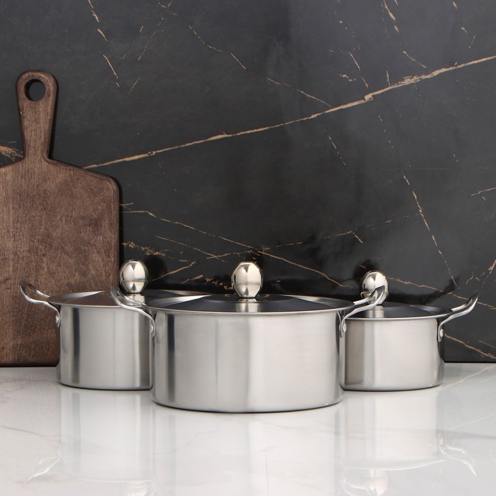 УЦЕНКА Набор кастрюль из нержавеющей стали «Классик», 3 предмета: 1 л (d=16 см), 1,5 л (d=18 см), 2 л (d=20 см) - Фото 1