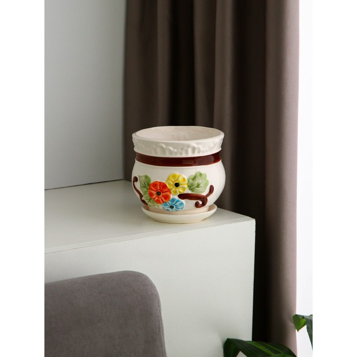 Горшок для цветов "Разноцветные цветы", керамика, 1 сорт, Иран - Фото 1