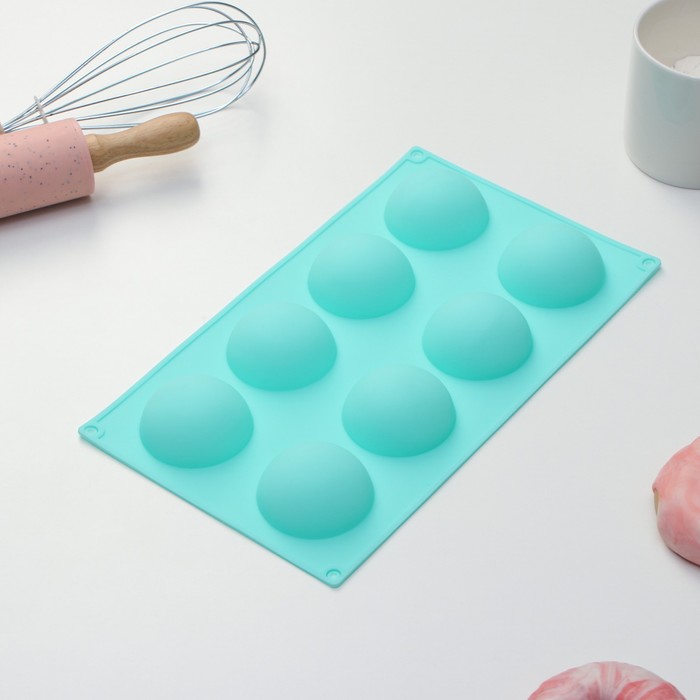 Форма для выпечки Доляна «Полусферы», силикон, 28×16,2×2,5см (d=5,4 см), 8 ячеек, цвет мятный - Фото 1