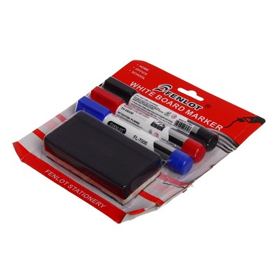 УЦЕНКА Набор маркеров для доски, 3 цвета, 3 мм, с губкой, блистер