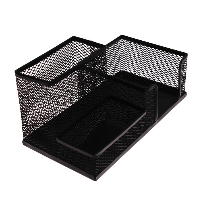 УЦЕНКА Подставка для канцелярских мелочей 3 отделения, сетка, черная - Фото 1