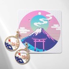 Серьги ассорти «Япония» горы и сакура, цветные в золоте - фото 320445921