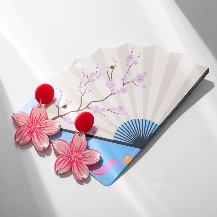 Серьги «Япония» сакура и овалы, цветные в серебре