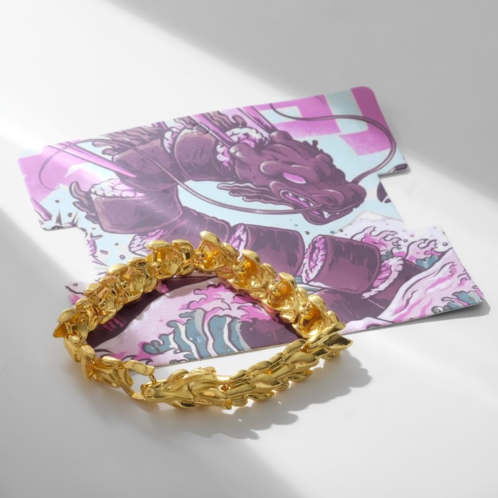 Браслет металл "Япония" отдыхающий дракон, цвет золото, 20см
