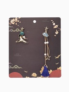 Серьги с жемчугом «Япония», аист и звёзды, цветные в золоте - Фото 5