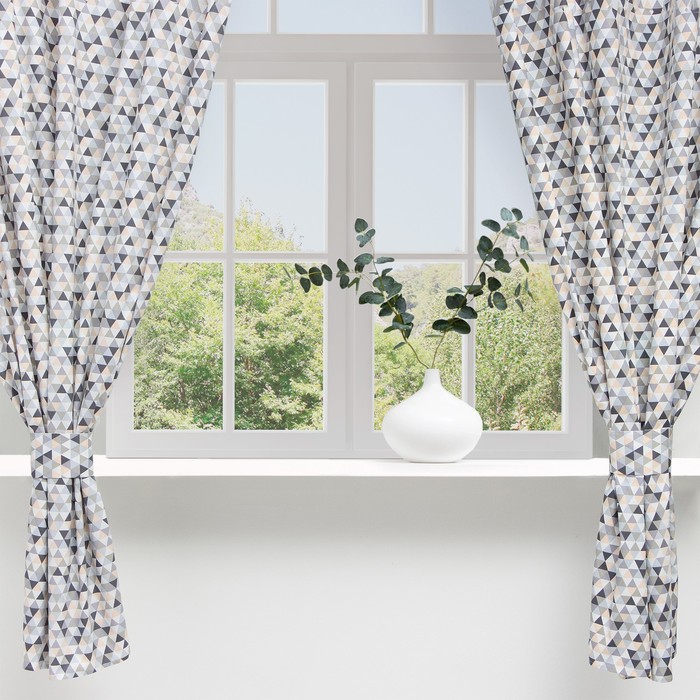 Шторы для кухни «Этель. Треугольники», 149×180 см - 2 шт., подхваты - 2 шт. - Фото 1