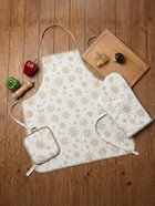 Кухонный набор «Доляна. Снежинки»: прихватка 17×17 см, варежка 26×16 см, фартук 70×80 см, золотистый - Фото 1