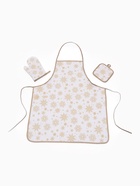 Кухонный набор «Доляна. Снежинки»: прихватка 17×17 см, варежка 26×16 см, фартук 70×80 см, золотистый - Фото 2