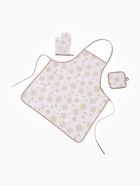 Кухонный набор «Доляна. Снежинки»: прихватка 17×17 см, варежка 26×16 см, фартук 70×80 см, золотистый - Фото 3