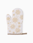 Кух. набор 3пр. Доляна Снежинки золотые прих.17*17 см, вареж.26*16 см,фарт.70*80 см 100% п/э   94461 - фото 809335869