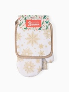 Кухонный набор «Доляна. Снежинки»: прихватка 17×17 см, варежка 26×16 см, фартук 70×80 см, золотистый - Фото 24