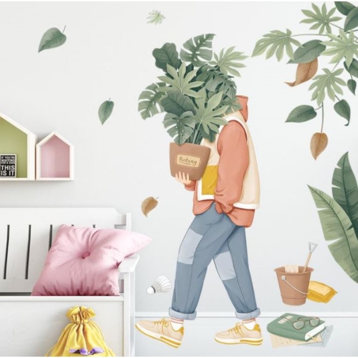 

Наклейка пластик интерьерная цветная "Парень с пальмой в горшке"набор 2 листа 30х85 см