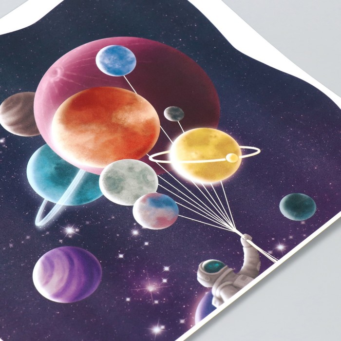 Наклейка пластик интерьерная цветная "Космонавт с планетами-шарами" 30х45 см - фото 1907757400