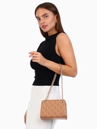 Сумка-клатч на молнии, на длинной цепочке, со стёжкой, бежевая - Фото 2