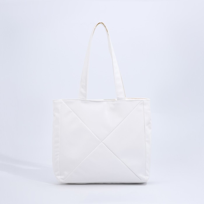 Сумка-шопер женская на молнии, размер 39×9×30 см, однотонная, белая - Фото 1