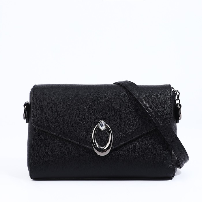 Сумка женская мессенджер на магните, 24×10×15 см, однотонная, чёрная - Фото 1
