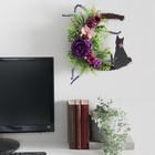 Панно дерево "Кошка со звёздочкой на месяце, пурпурные розы" 25х30 см - фото 319600779
