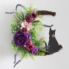 Панно дерево "Кошка со звёздочкой на месяце, пурпурные розы" 25х30 см - Фото 2