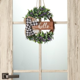 Венок на дверь интерьерный 'Цветы лаванды и бант' 30 см